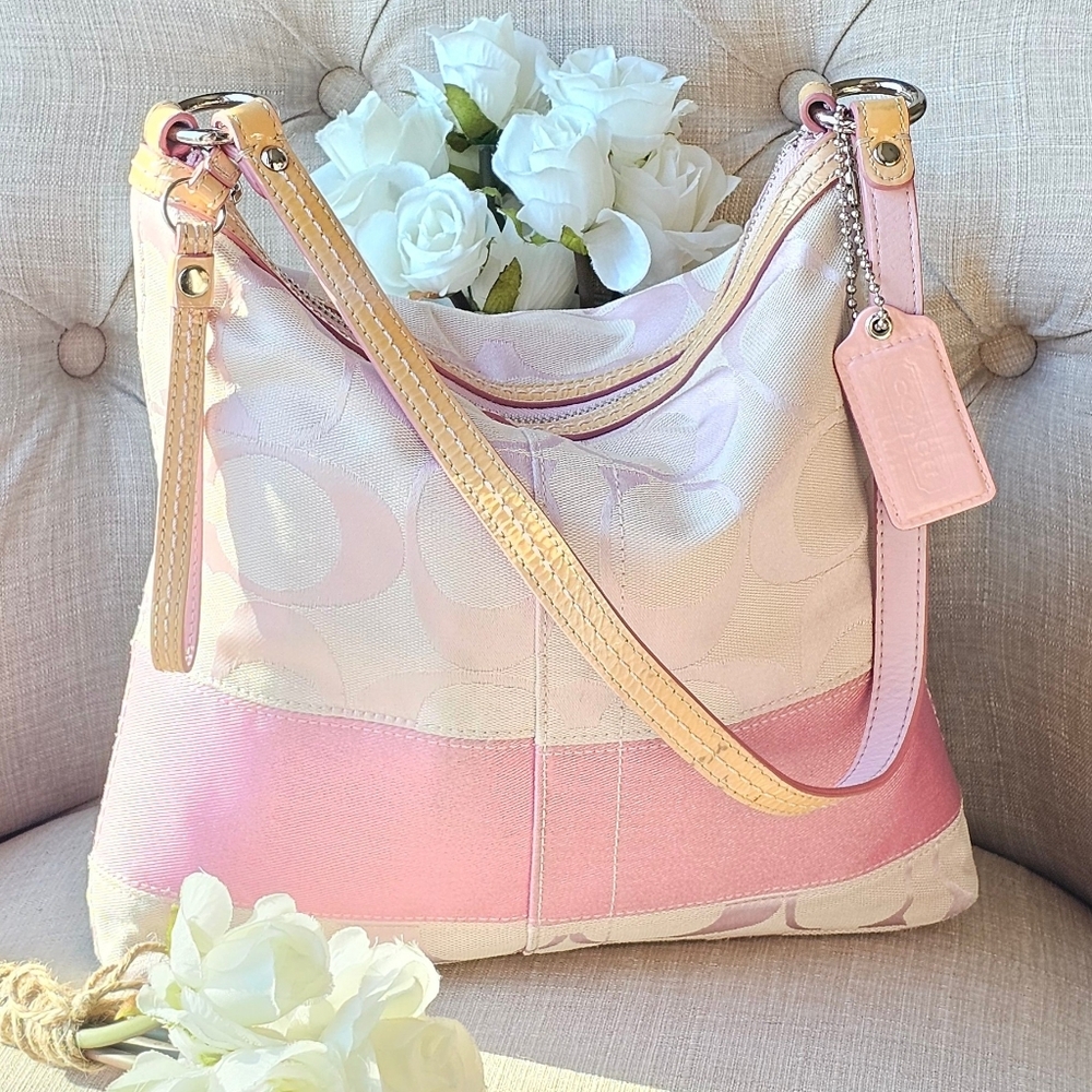 Coach Y2k Pink and Cream Signature Shoulder Bag